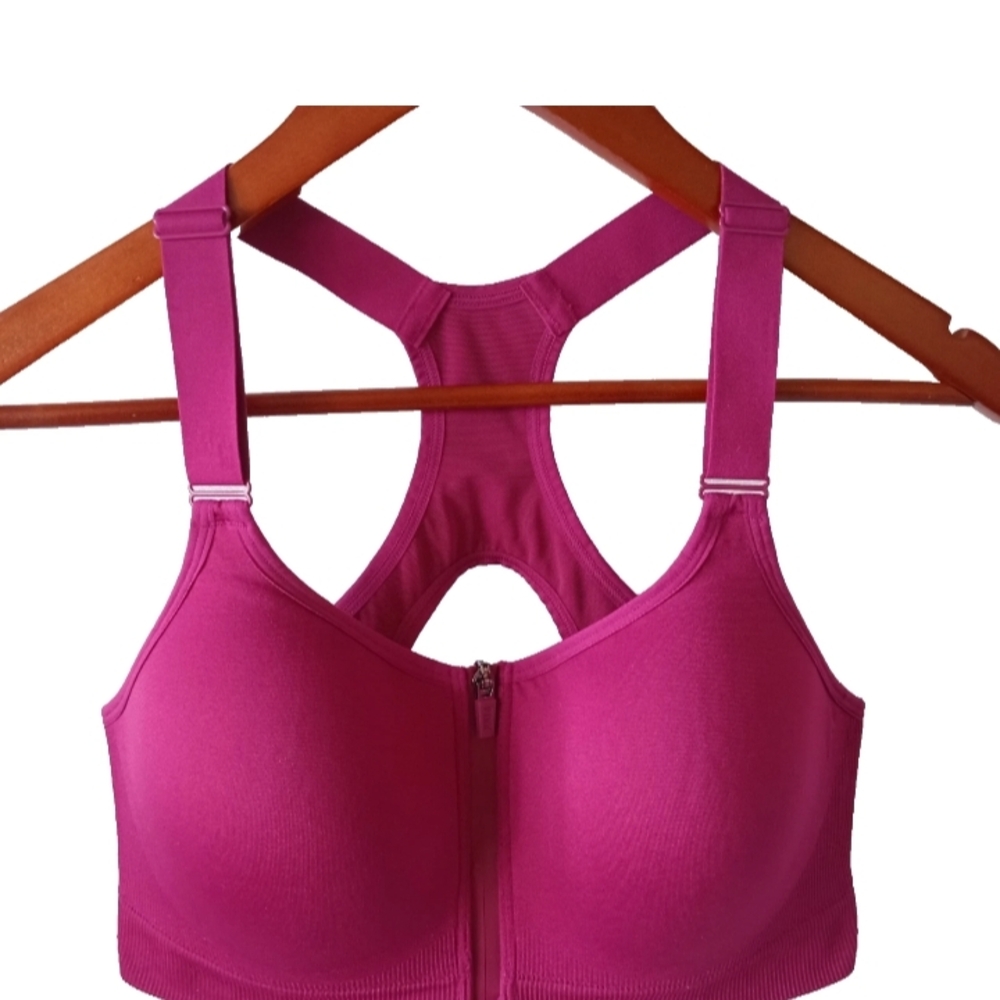 PINK Active Women's Sports Bra Fuchsia Front Zip Closure NWOT Size L Cup B85